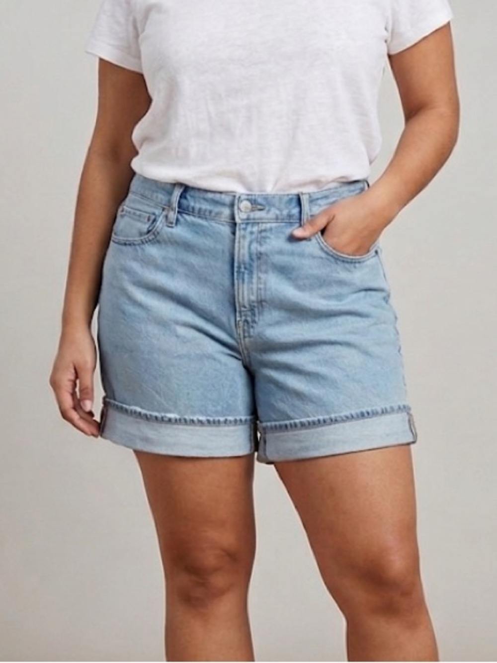American Eagle Relaxed Jean Shorts Size 10 Light Wash High Rise Minimal Stretch